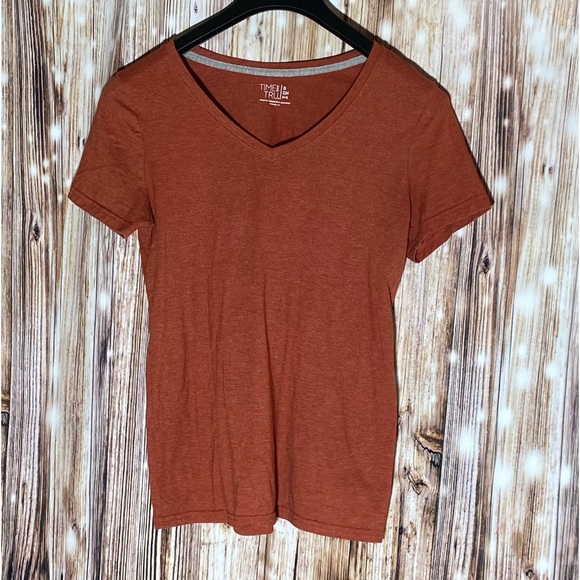 Lot Of 2 Time And Tru V-Neck Tees Small Burnt Orange & Gold Mustard - Picture 8 of 15